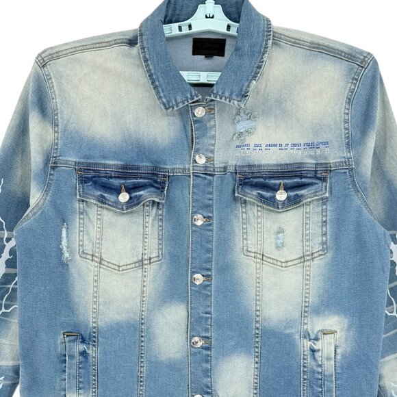 Mackeen Mens Venice Distressed Thunder Rhinestones Thunder Blue Jacket Small NWT - Picture 4 of 12